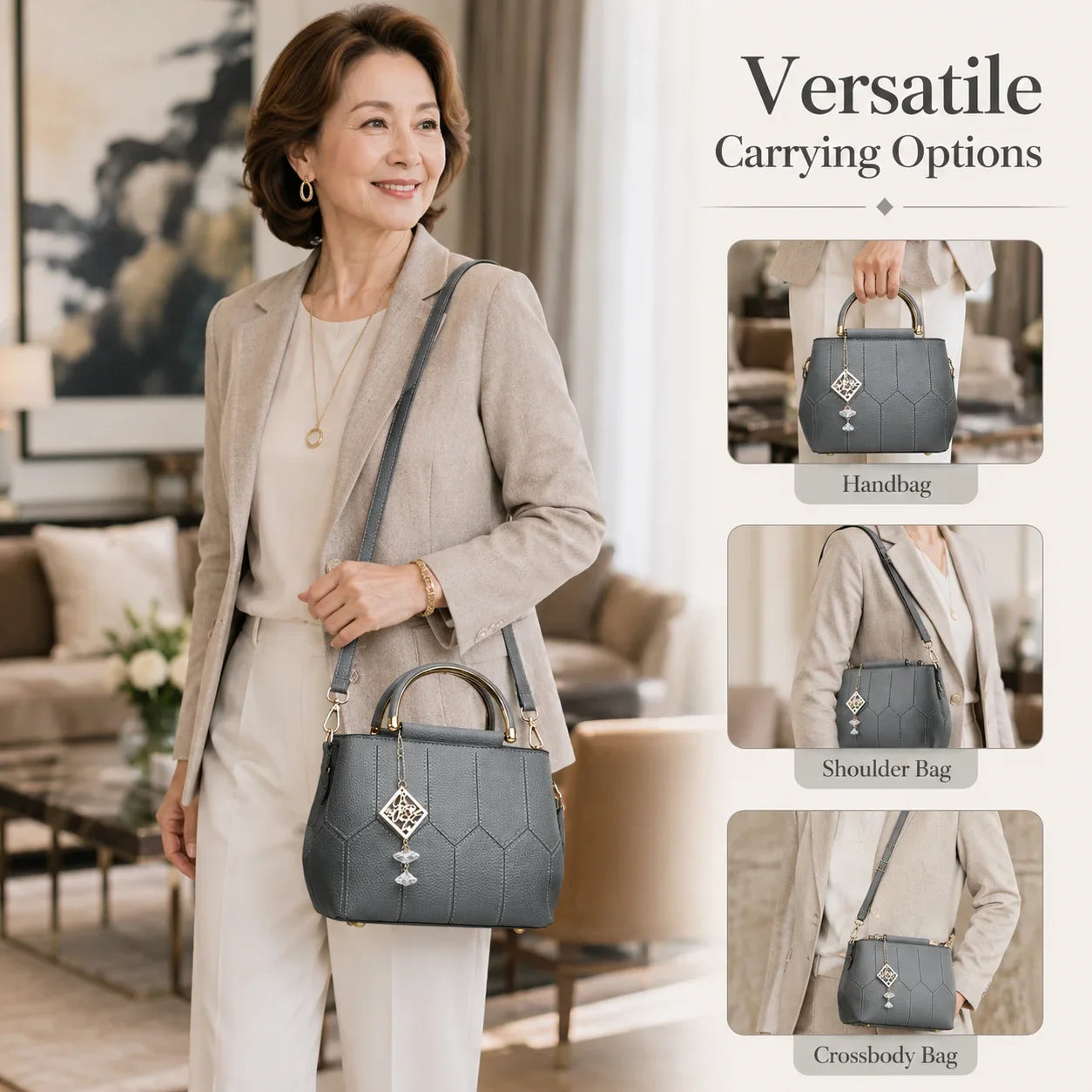 Women's High Capacity PU Tote Bag, Vintage Style Crossbody Shoulder Bag, 2 Way Carry Handbag for Work and Travel