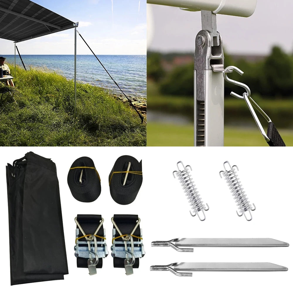 1set Fit For Thule Awning Storm Hold Down Side Straps Canopy Securing Hooks Caravan Motorhome Storm Wind Set Pair RV Accessories