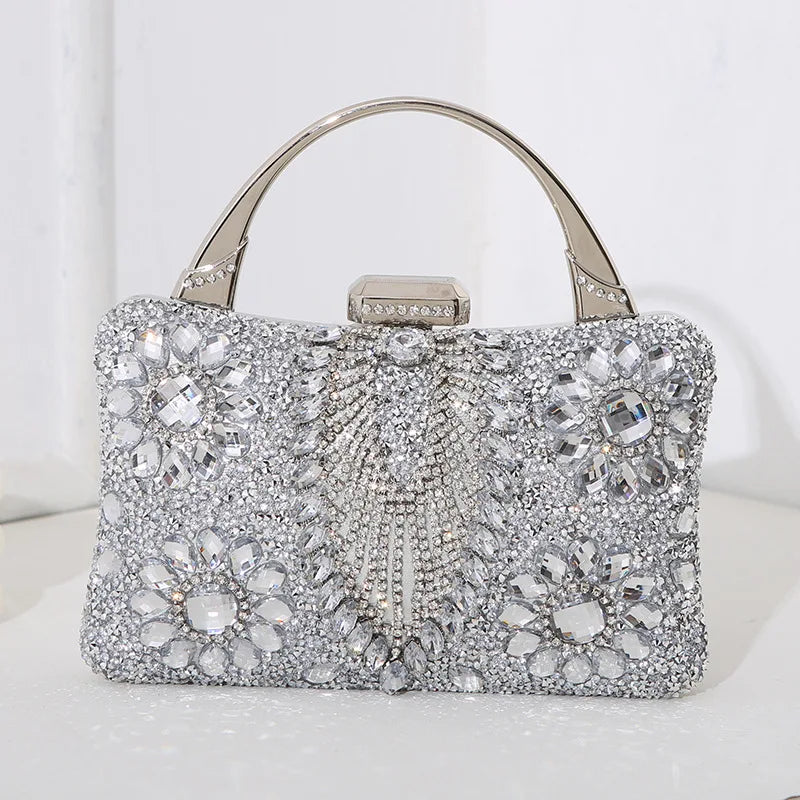Luxury Party Evening Gold Diamond Women's Handbag Multi Crystal Strap Set Wedding Wallet Matching Wallet Handbag 2025 New Gift