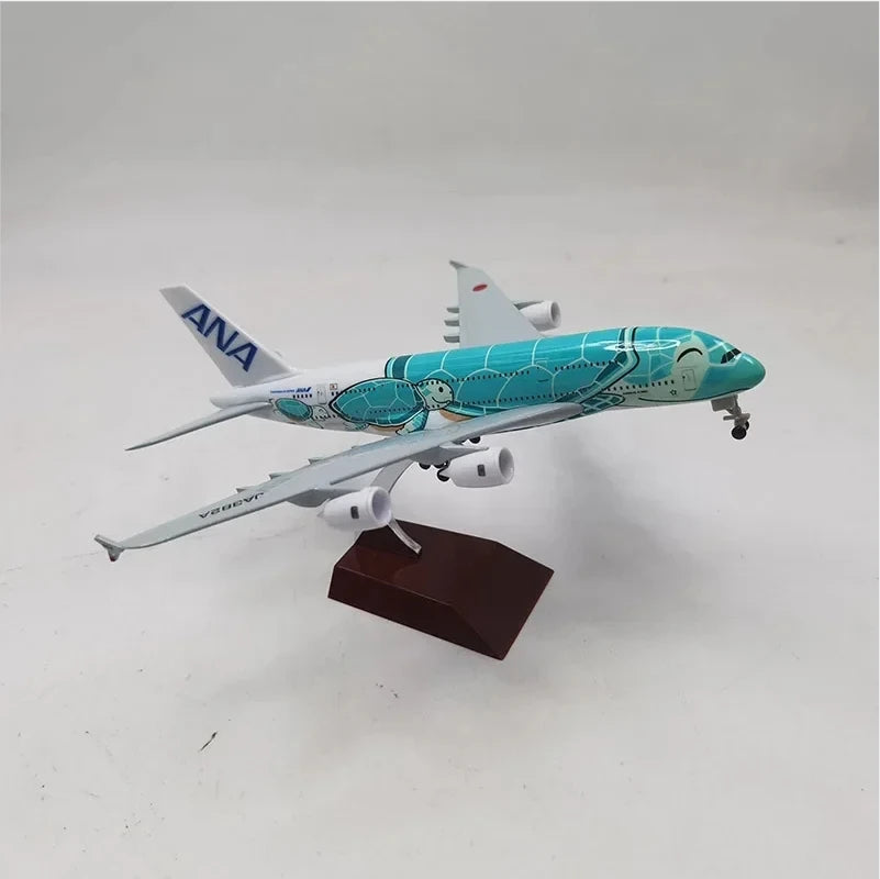 20cm Air Japan ANA Airlines Airplane Model Toy Green Cartoon Sea Turtle Airbus 380 A380 Airways Metal Alloy Diecast Airplane