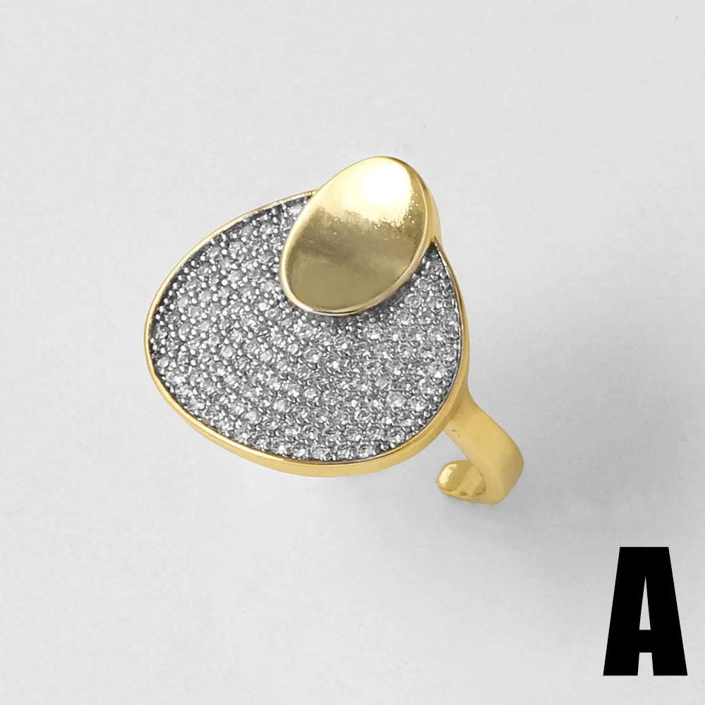 OCESRIO White Crystal Color Block Finger Statement Women Rings Copper Gold Plated Adjust Open Ring Women Fashion Jewelry righ49
