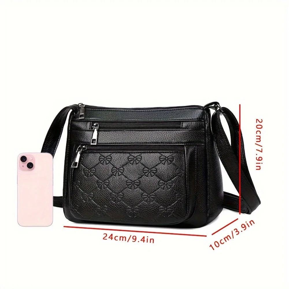 Women Crossbody Fashion Pu Leather Large Capacity Multi-Pocket Mom Bag Black Embossed Outing Party Shoulder Bag