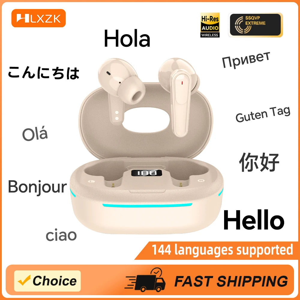144-Language Translation Earbuds Power Display ANC&ENC Noise Reduction Headphones Hebrew English Real-Time Translation Earphones