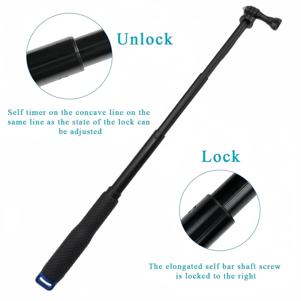 Extendable Pole Mini Selfie Stick Waterproof Monopod Blue For GoPro Hero 13 11 10 9 Dji Action 6 5Pro 4 Insta360 X5 Camera