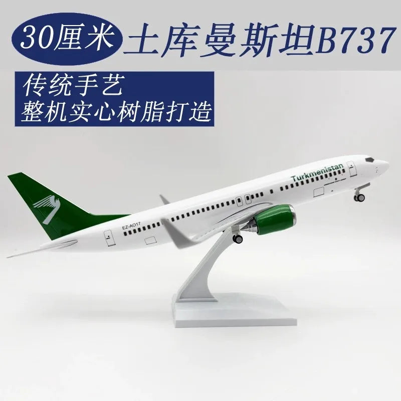30CM Plane Model Turkmenistan B737 Resin Die-cast airplane With Base Adult Enthusiast Gift Collection Aircraft  Aviation