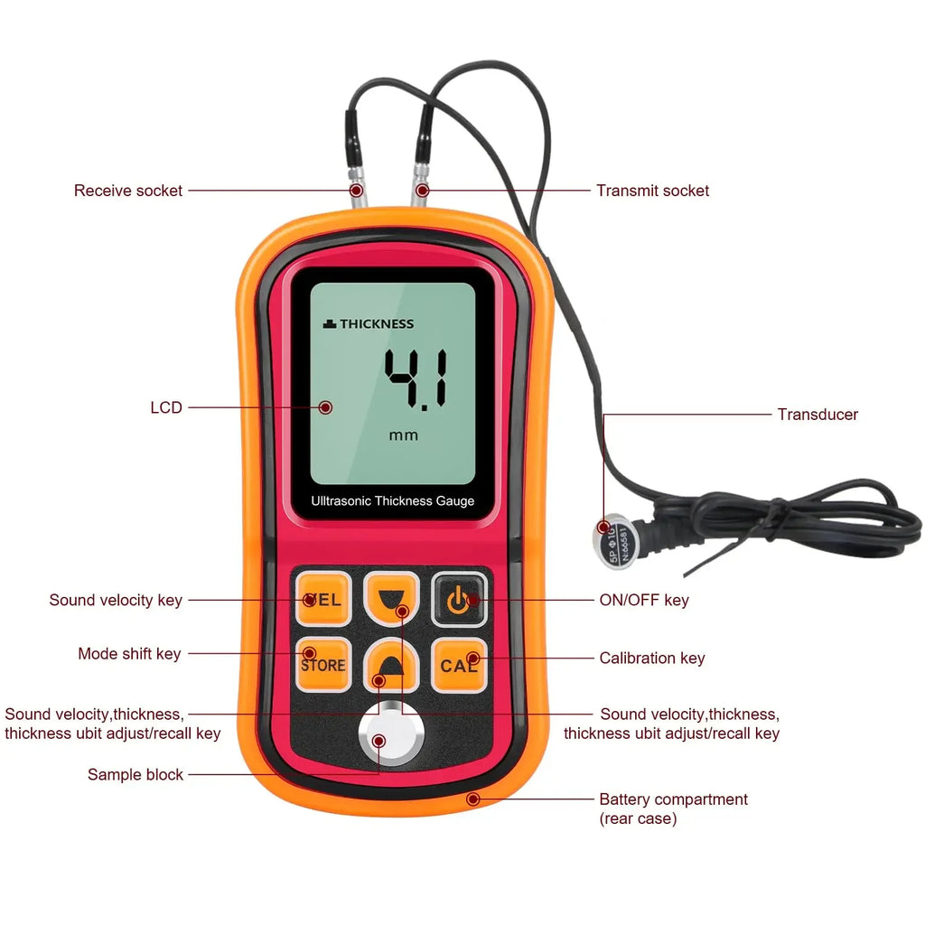 Ultrasonic thickness gauge GM100 1.2-225mm(Steel) Digital LCD Ultrasonic Thickness Meter Tester Gauge 0.1mm Resolution