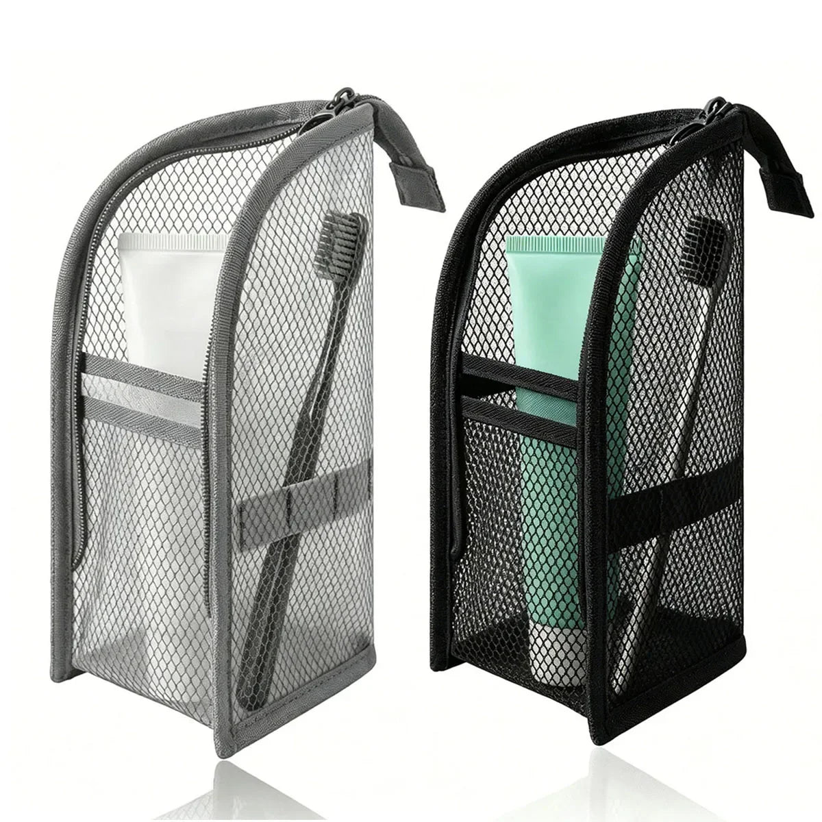 Large Capacity PVC Cosmetic Bag Waterproof Space Saving Toothbrush Toiletry Pouch Zipper Closure Vertical Design