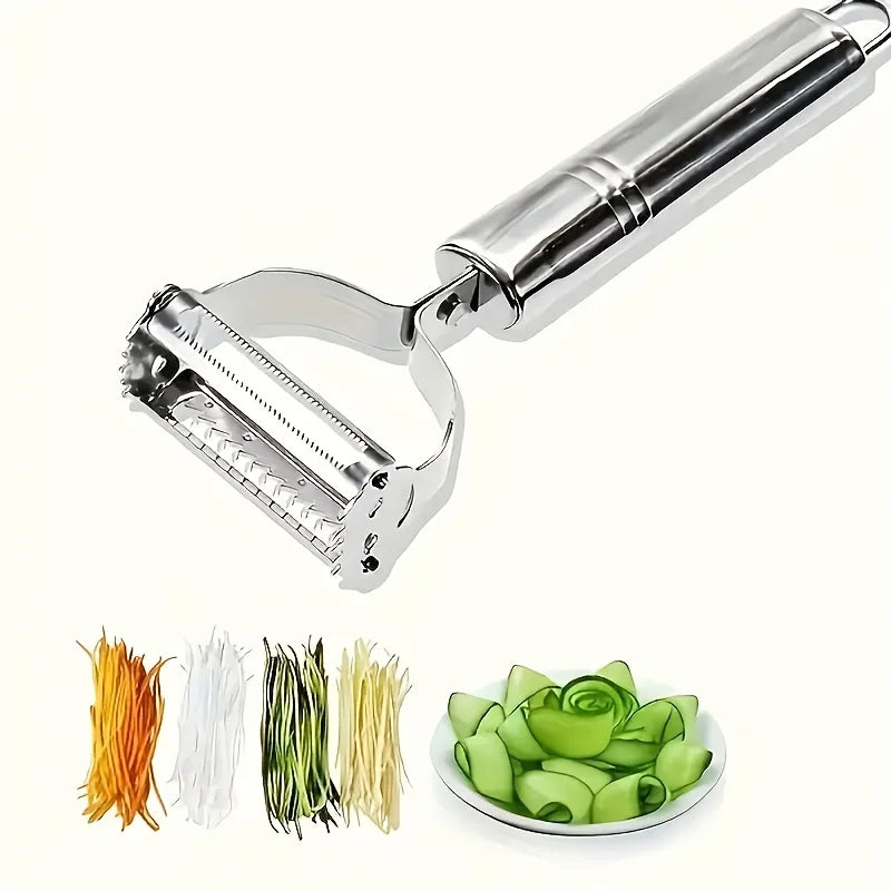 1 piece of stainless steel peeler and slicer, multi-functional potato peeler and fruit/vegetable slicer, manual food processor, heavy-duty durable kitchen tool, essential gadget for Thanksgiving and Christmas