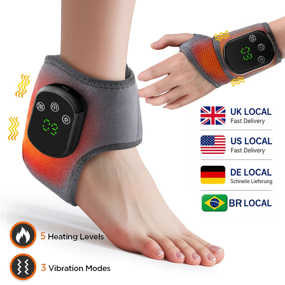 Heated Wrist & Foot Massager for Home Comfort Cordless Hand Wrist Wrap with 5 Heat & 3 Vibration Modes Ankle Massager Belt
