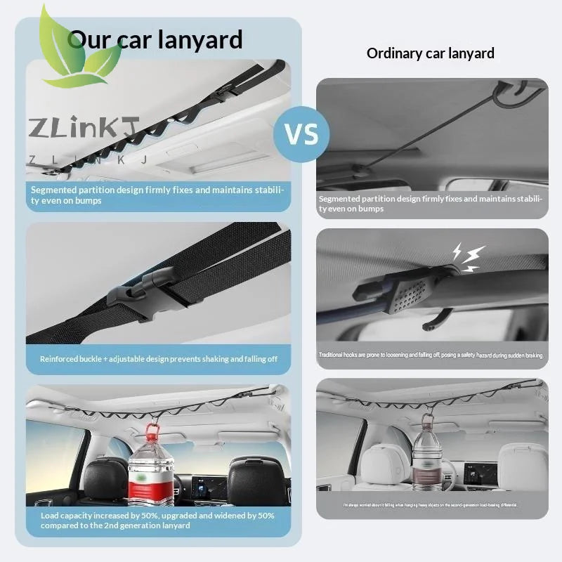 Car Clothes Drying Rope Scratch Proof Multifunctional Hanging Hanger for Vehicle Rear Seats Road Trip Family Travel