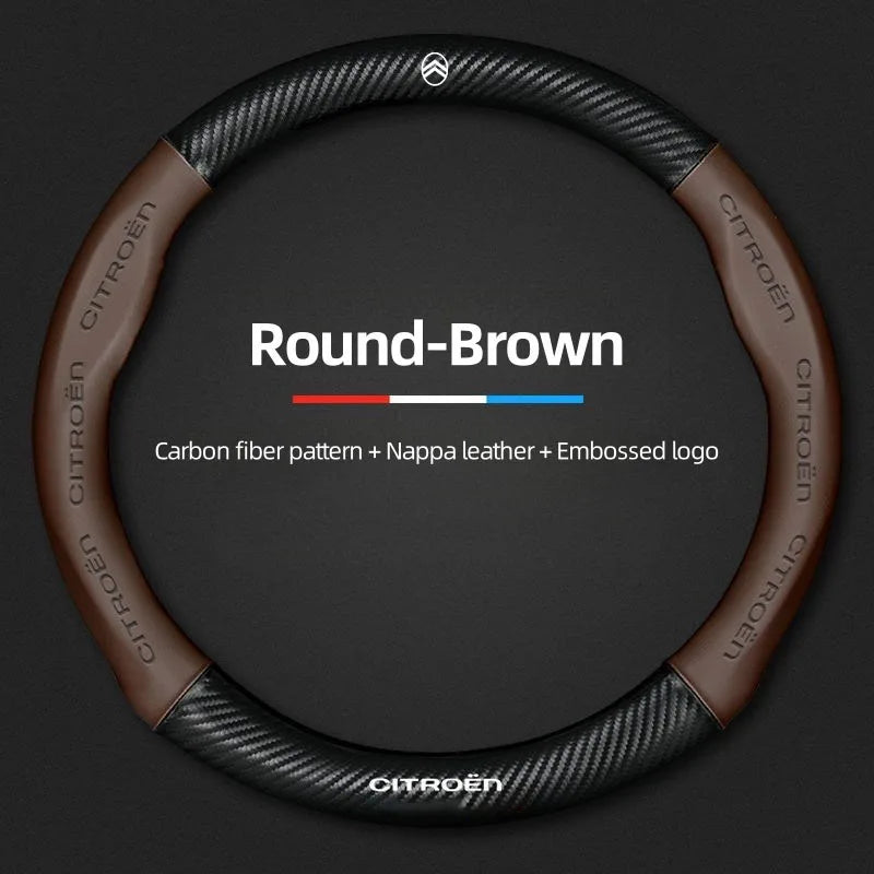 For Citroen C2 C3 C5 Aircross VTS Xsara C-Crosser Berlingo Jumpy Carbon fiber Leather Car Steering Wheel Cover Auto Accessories