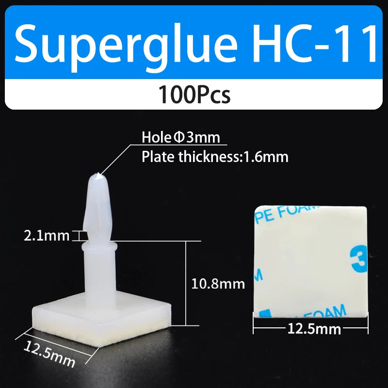 100PCS HC-5/6 Nylon Plastic Stick Fixed Clip PCB Module Spacer Standoff Lock Snap-In Adhesive 3MM Hole Support Isolation Column