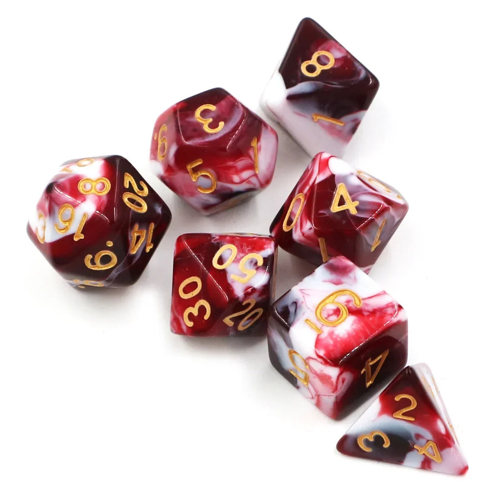7pcs Polyhedral Dice Set Double-Colors Red White Digital Dice  D4 D6 D8 D10 D% D12 D20 Family Party Game Dice