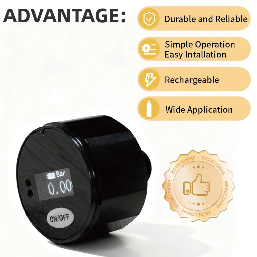 28mm Rechargeable High-Pressure Gauge, 1/8BSP Digital Pressure Gauge, High-Precision HPA Gauge, Three Units Can Be Adjusted