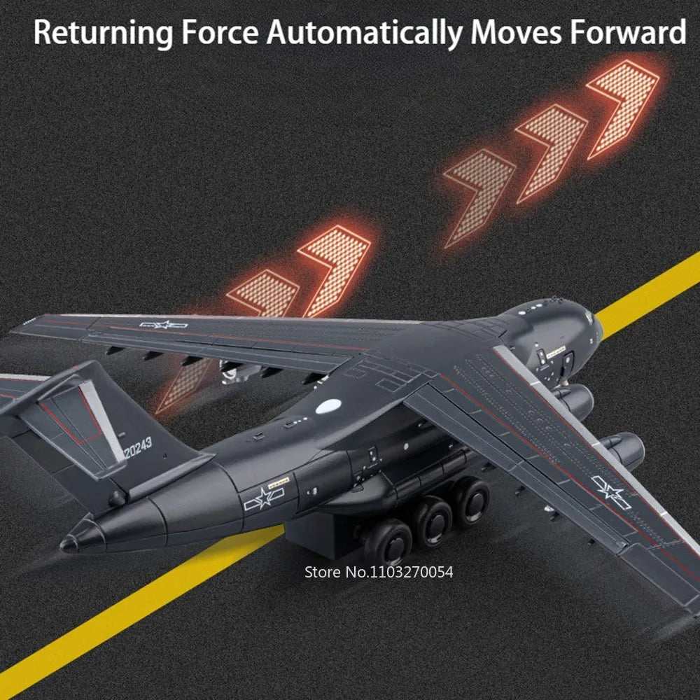 1:180 Alloy Y-20 Transport Aircraft Models Toys Diecast Car with Sound Light Pull Back Cabin Opened Plane Collectibles Boy Gifts