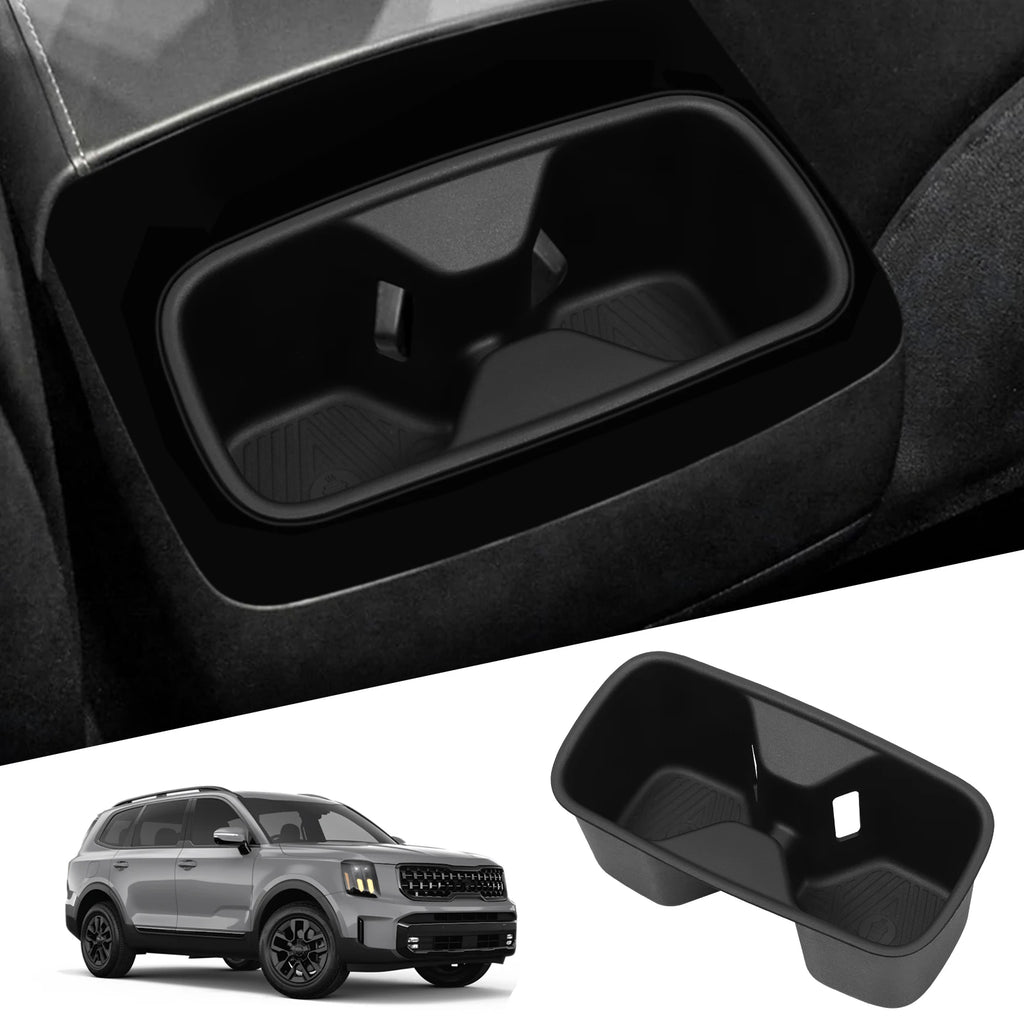 LUCKEASY for Kia Telluride 2020-2025 Cup Holder Armrest Storage Box Rear Shock-Absorbing Cup Tray Tidying Car Accessories TPE