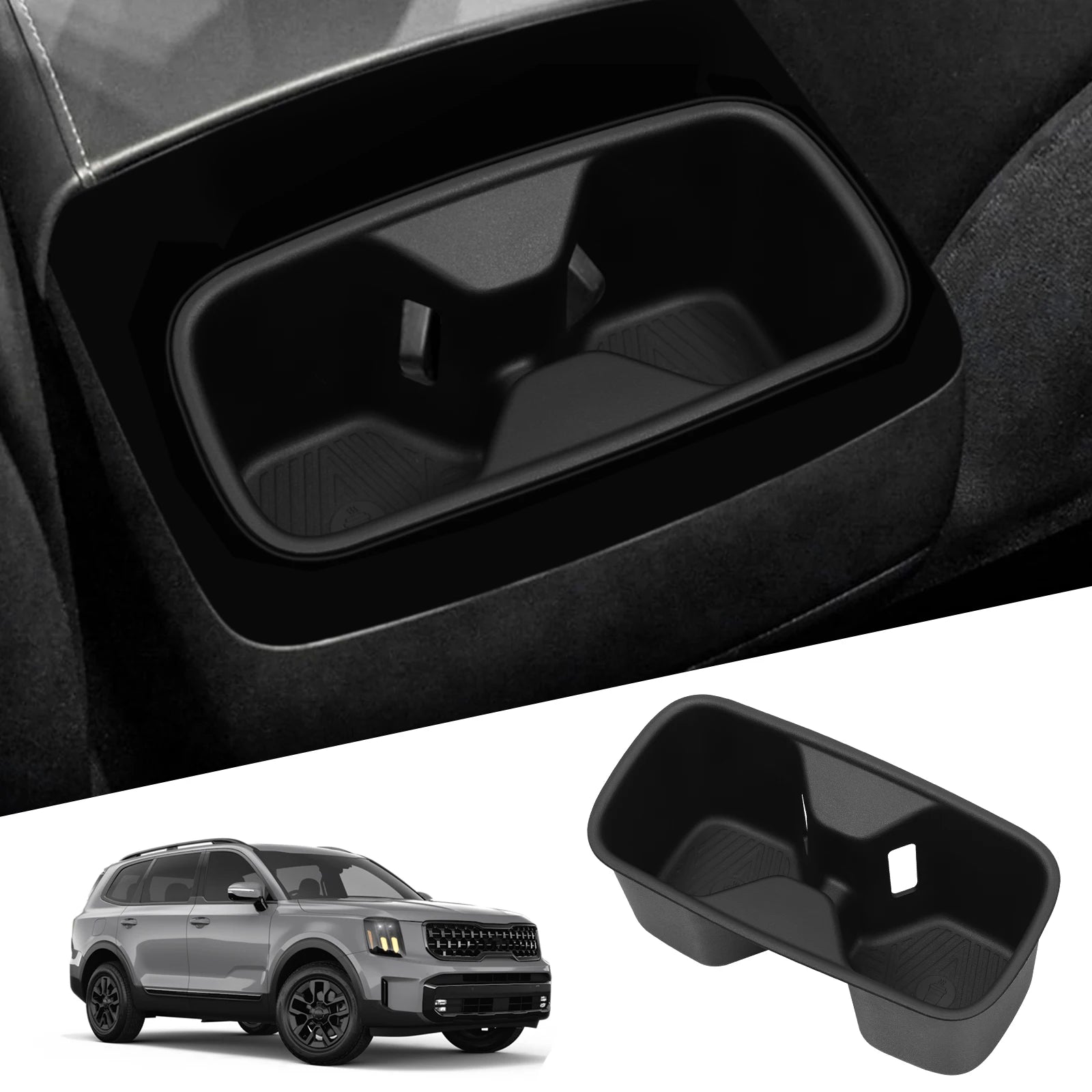 LUCKEASY for Kia Telluride 2020-2025 Cup Holder Armrest Storage Box Rear Shock-Absorbing Cup Tray Tidying Car Accessories TPE