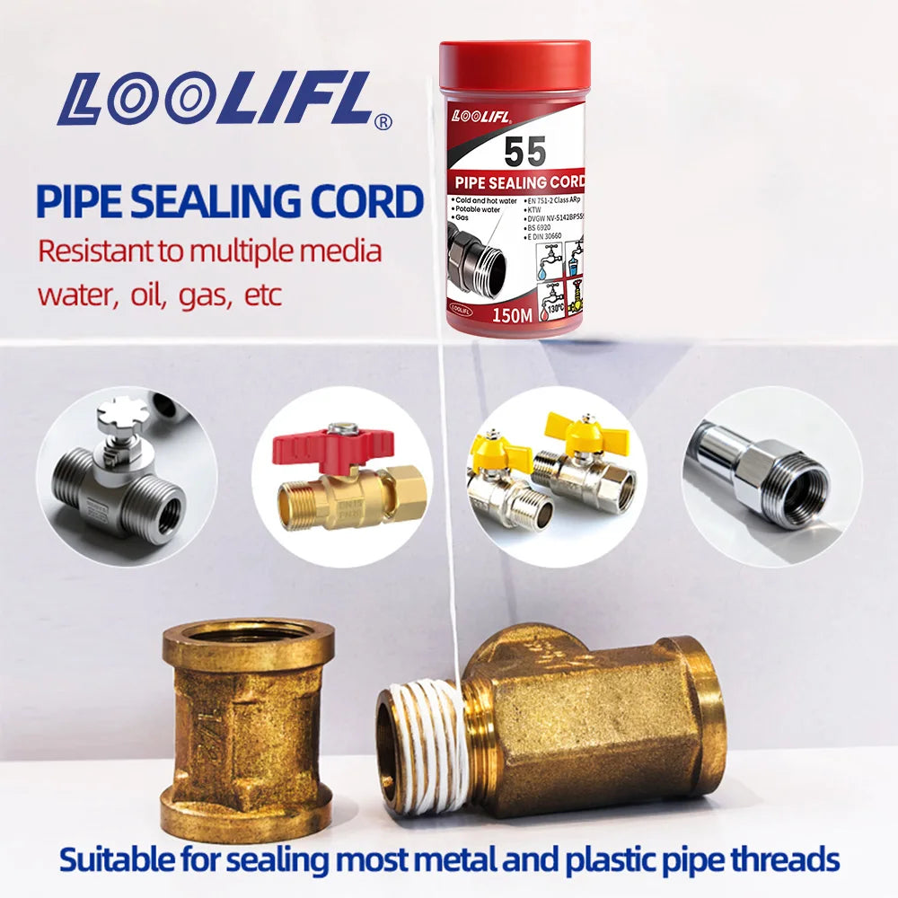 LOOLIFL 55Professional Pipe Sealing Cord Thread Seal Tape Alternative for Hot/Cold Water,Gas Pipeline Plumbing Sealing Solution