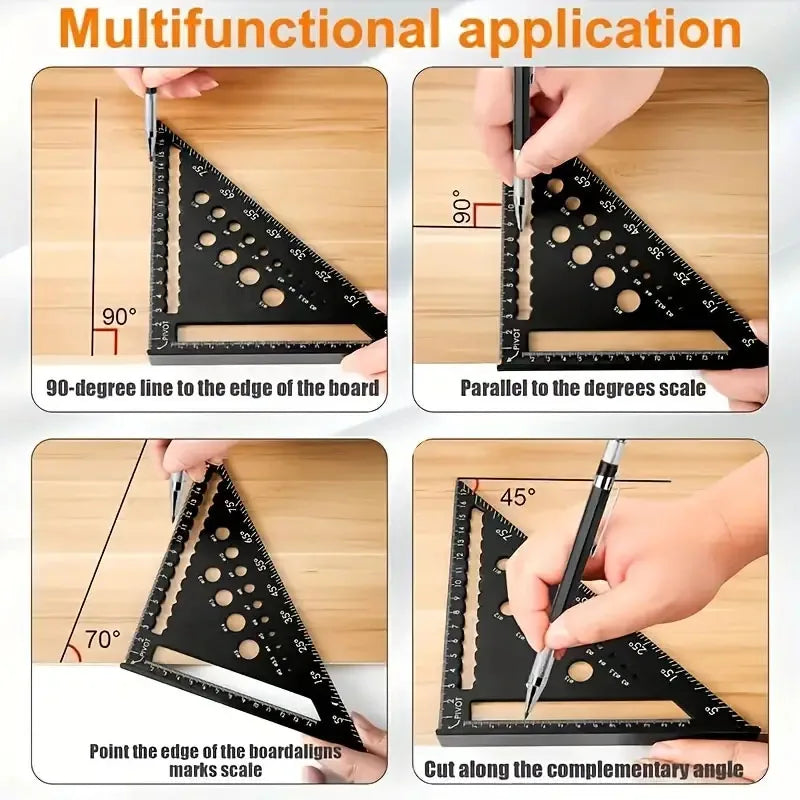 7Inch Metric Triangle Ruler Aluminum Alloy Angle Protractor Speed Metric Square Measuring Ruler Woodworker Measurement Tools