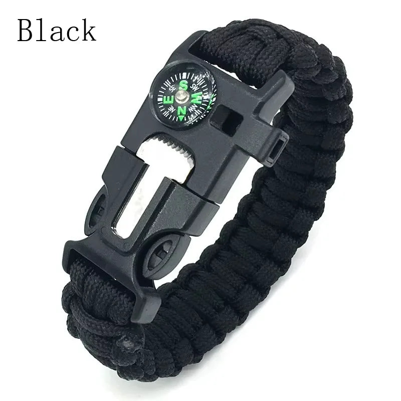(No flint) Outdoor  Survival Umbrella Rope SOS Bracelet Emergency Rescue Bracelet Compass Sport Tactical  Whistle Bracelets