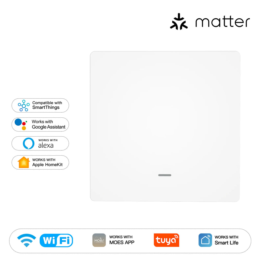 MOES Matter Tuya WiFi Smart Light Button Switch EU Verison Remote Control Work With Alexa Google Home Apple Homekit Smartthings