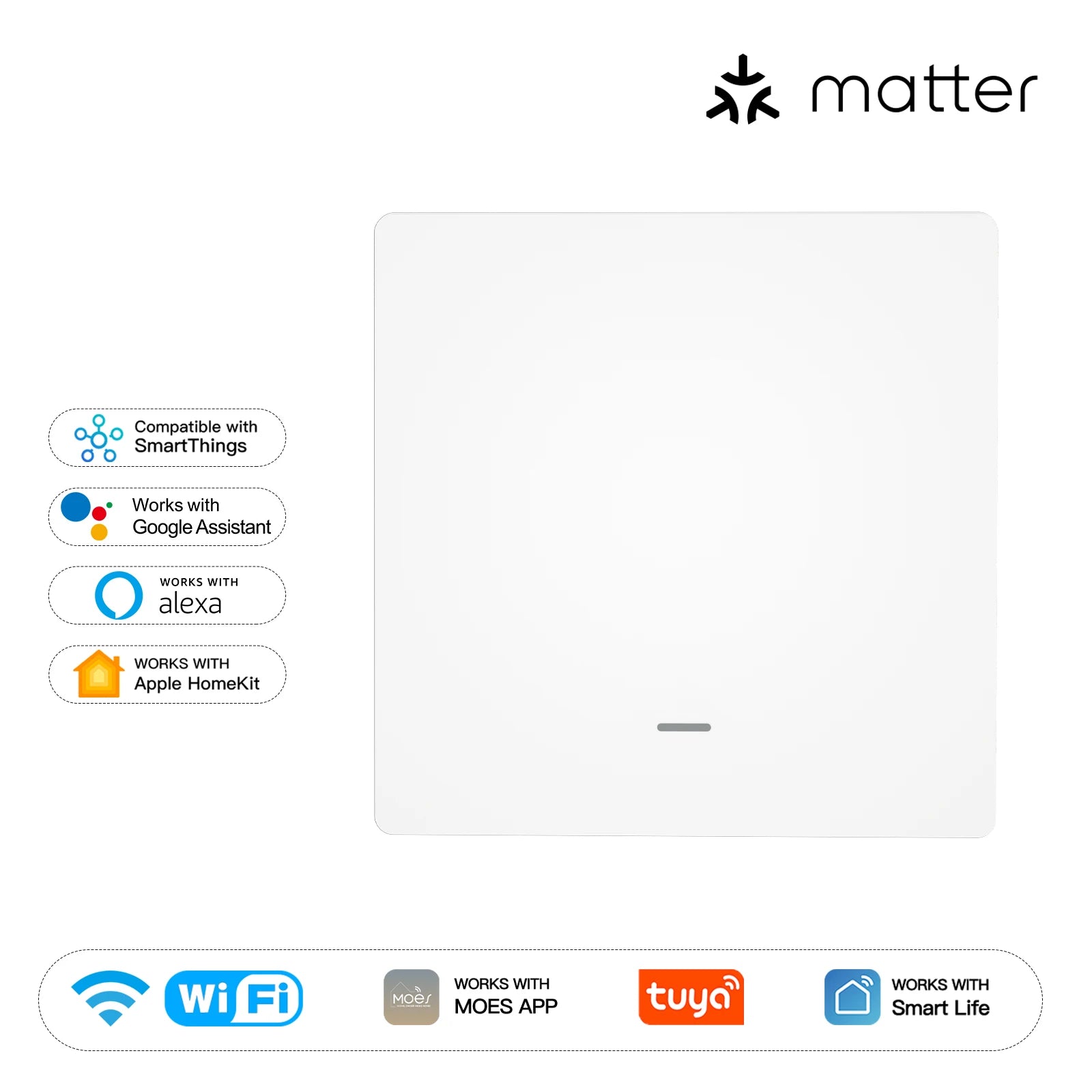 MOES Matter Tuya WiFi Smart Light Button Switch EU Verison Remote Control Work With Alexa Google Home Apple Homekit Smartthings