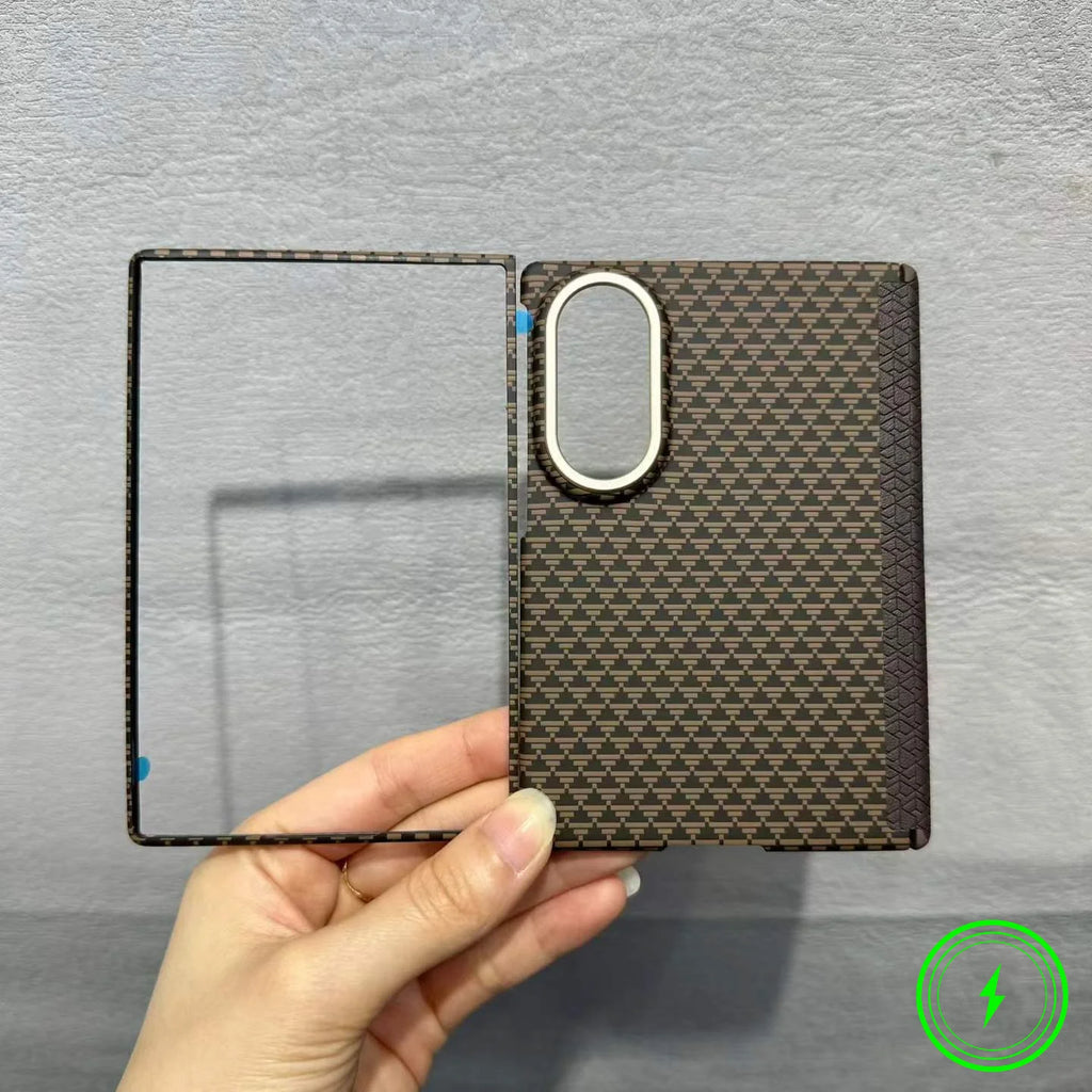 Luxury Busienss Nano-carving Carbon Fiber Texture Case for For Samsung Galaxy Z Fold 8 for Magsafe Hinge Alloy Lens Phone Cover