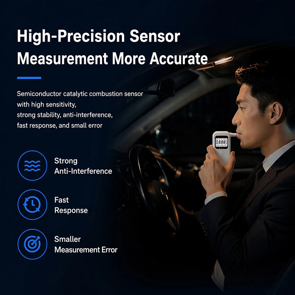 Alcohol Breathalyzer Tester LCD Display Voice Announcements Digital Alcohol Concentration Tester Home Drunk Driving Analyzer