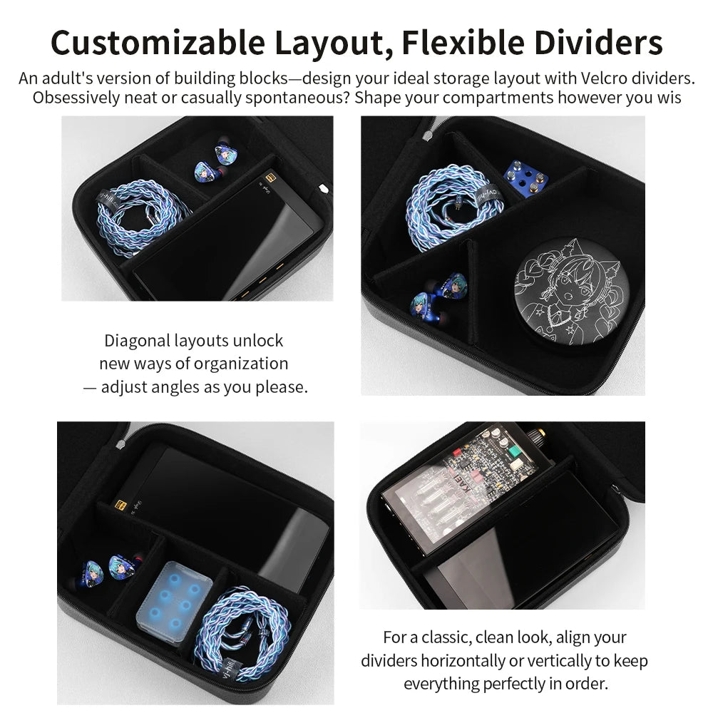 CVJ FlexCore Adjustable PU Organizer Earphones Case 185mm*165mm*73mm Large Earphones case