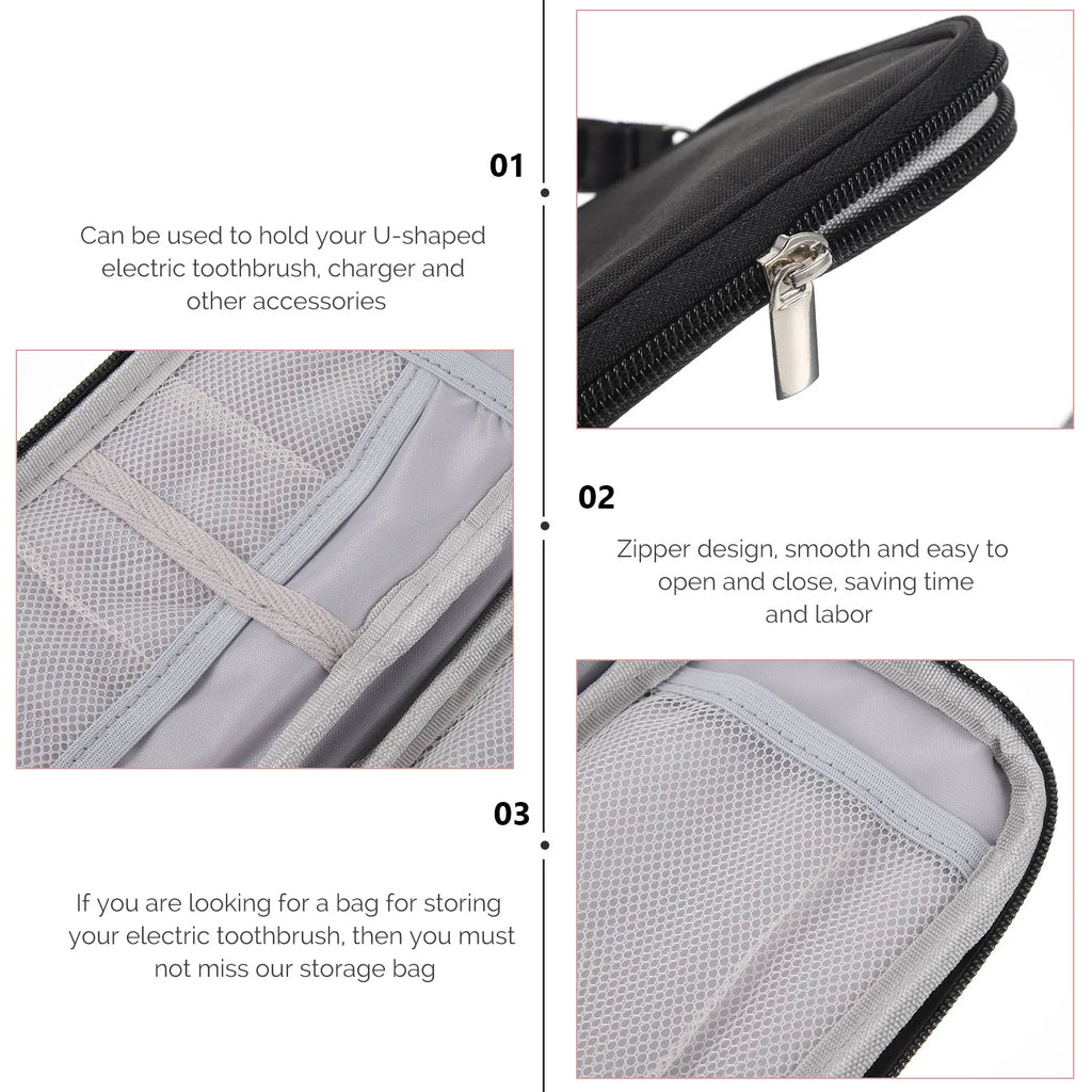 1Pcs Toothbrush Protective Case U Shaped Electric Toothbrush Bag Travel Carry Box Compatible for Ashmore As-Tb05 Zipper Design