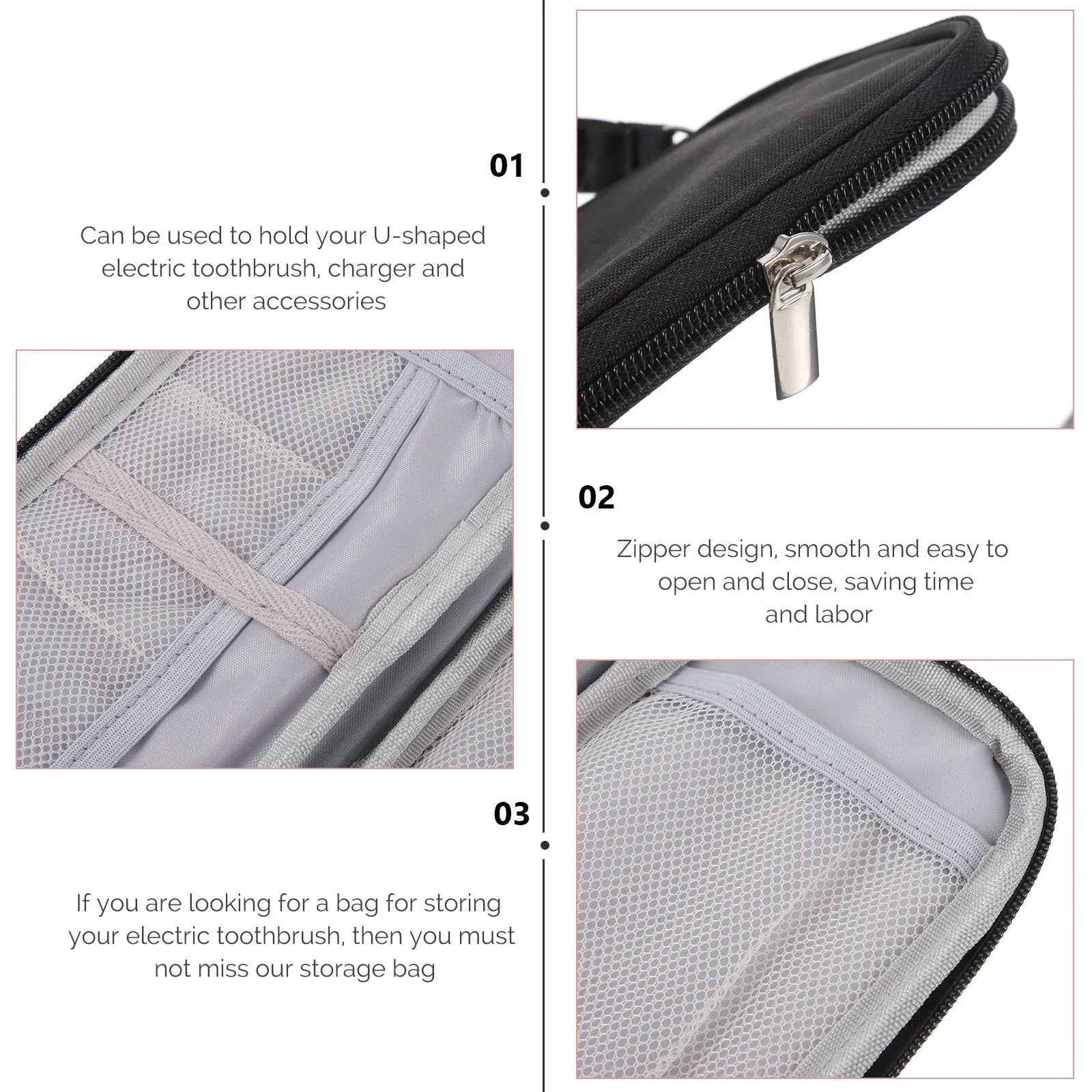 1Pcs Toothbrush Protective Case U Shaped Electric Toothbrush Bag Travel Carry Box Compatible for Ashmore As-Tb05 Zipper Design