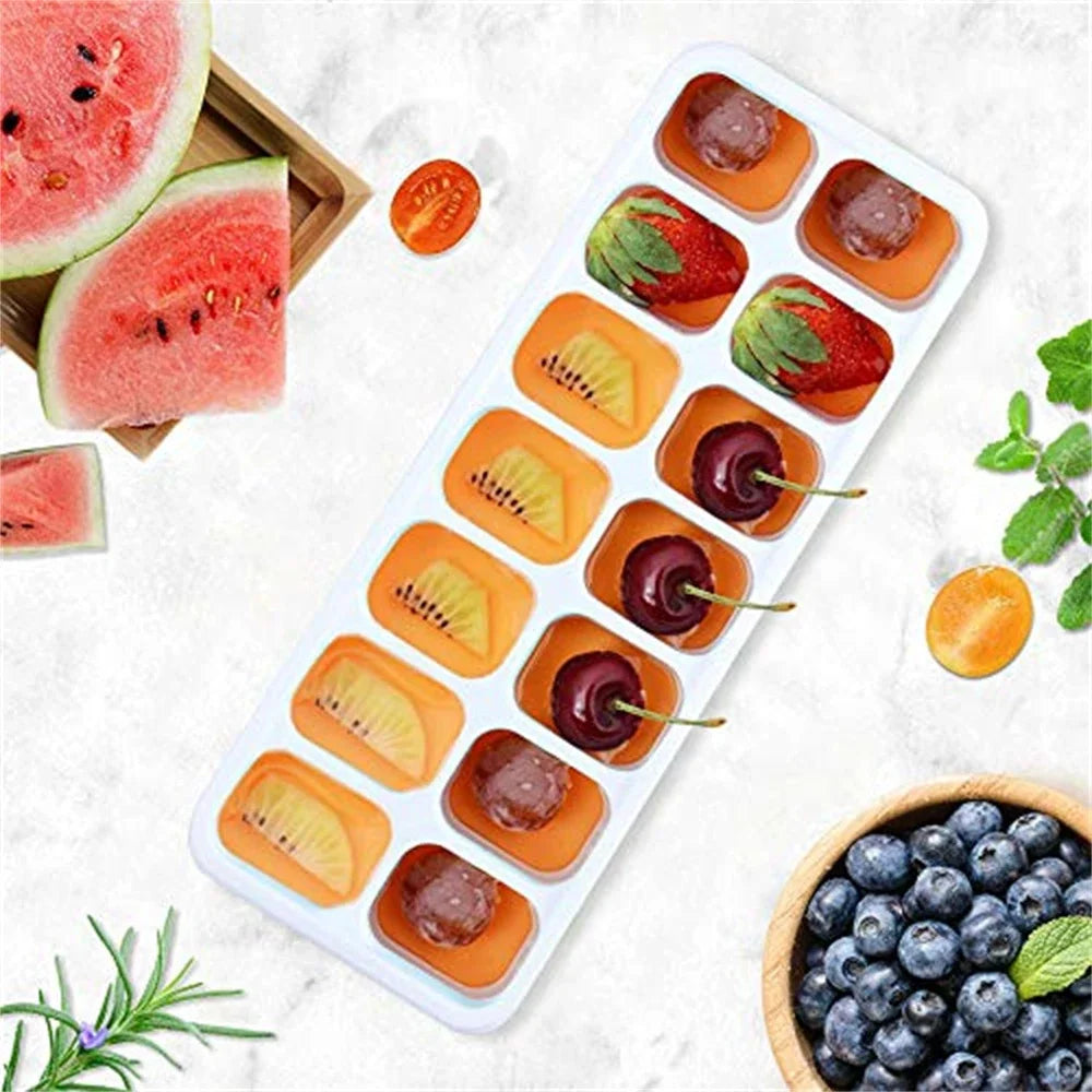 Ice Cube Trays 14 Grids Silicone Ice Cube Molds with Removable Lid Easy-Release For Cocktail Freezer Kitchen Tools