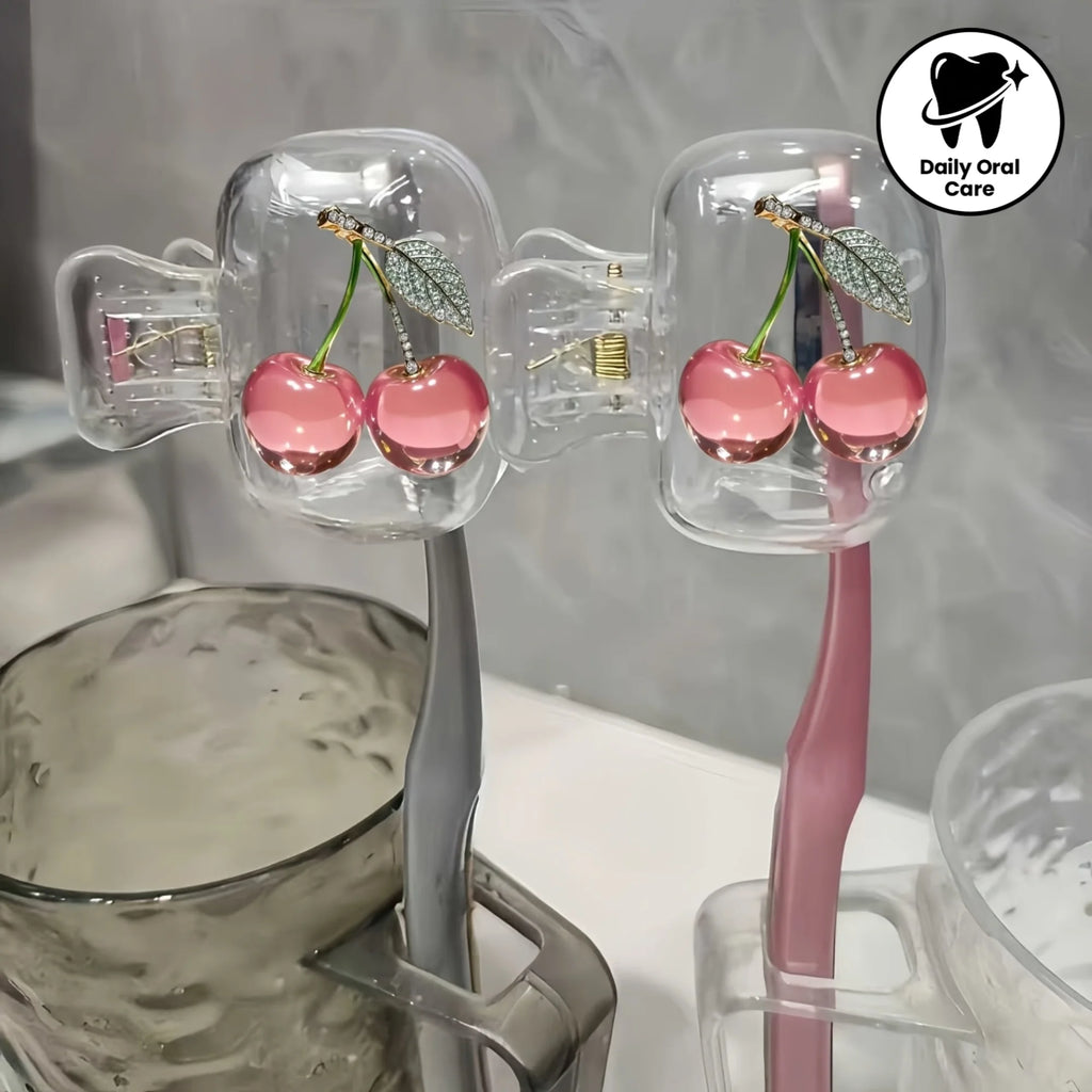 2pcs Pink Cherry Toothbrush Holder Clips Household Portable Travel Essential Toothbrush Protective Cap Storage Box Perfect Gift