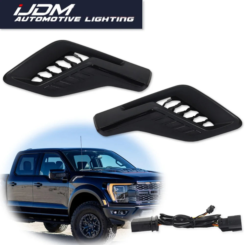 For Ford F-150 Raptor 2022 2023 Switchback LED Amber Dynamic Front Side Marker Turn Signal Lights w/ White DRL Driving Lights