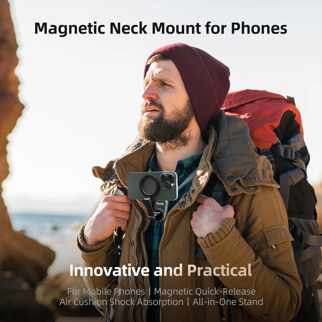 TELESIN Silicone Magnetic Neck Mount Quick Release Phone Stand for Iphone Magasafe SAMSUNG HUAWEI XIAOMI Universal Phone Holder