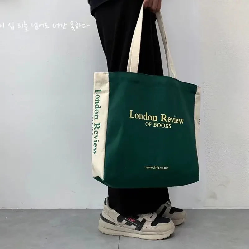 Women Canvas Shoulder Bag London Book Female Casual Tote Large Capacity Shopping Beach Rectangular College Square Bag University