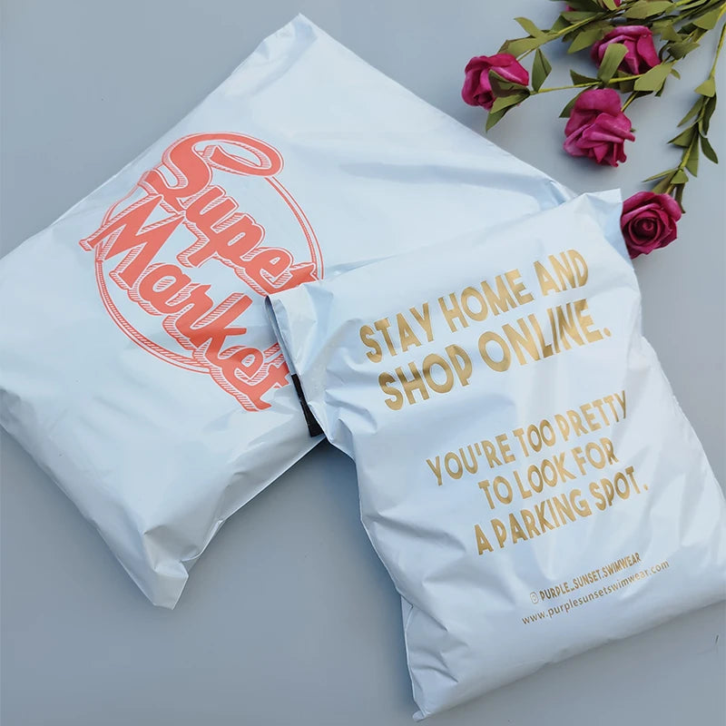 100pcs Poly Bags with logo printed Mailing Bags Poly Storage Bag Envelope Mailing Bags Self Adhesive Seal Plastic Pouch Bags