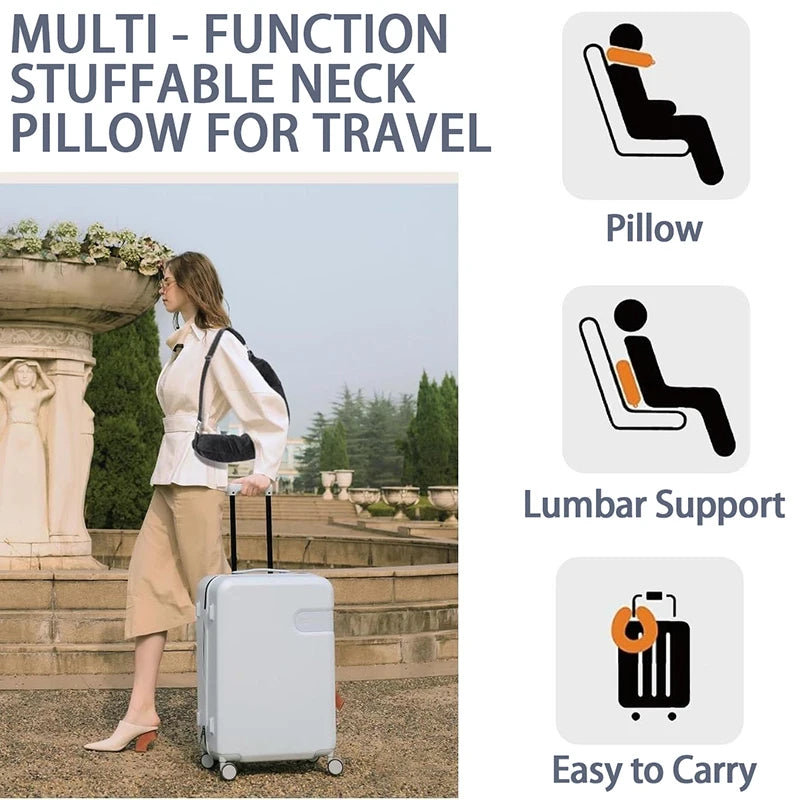 Travel Pillow Neck Support Portable Fillable Neck Pillow Space-saving Neck Travel Cushion Flight Travel Accessories