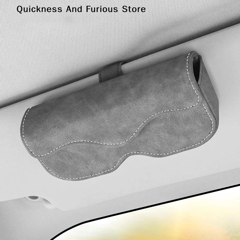 Suede Leather Car Eyeglass Case Automatic Closing Non-slip Auto Sun Visor Glasses Holder Magnetic Multi-functional Eyewear Clips