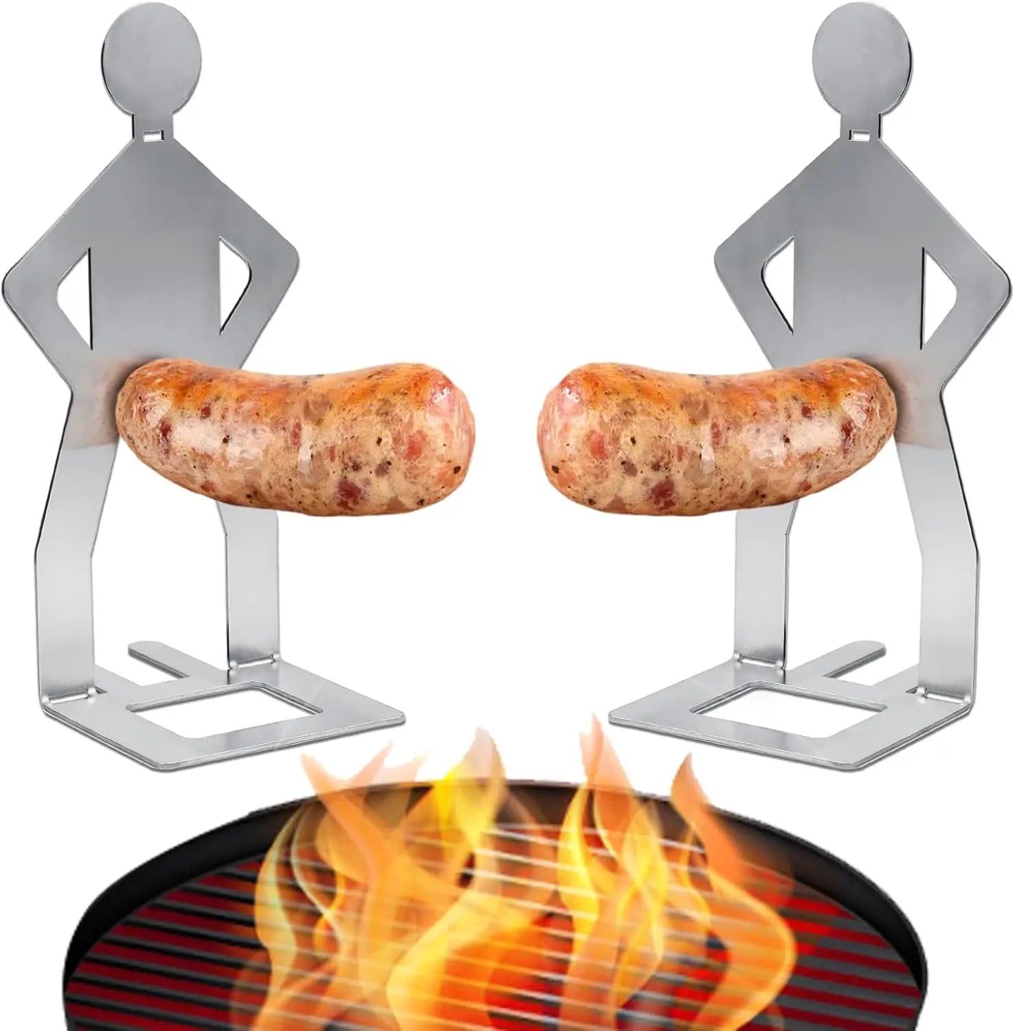 Creative Standing Man Hot Dog Holders Stainless Steel Sausage Grill Rack Reusable Barbecue Tool for BBQ Camping Spring Trip