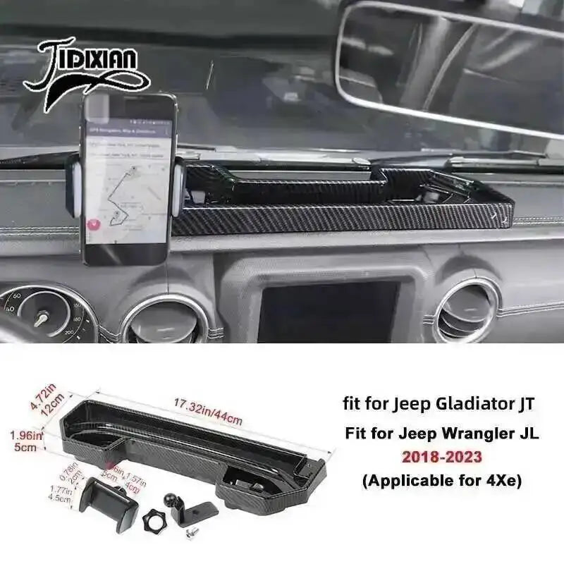 JIDIXIAN for Jeep Wrangler JL 4Xe for Gladiator JT 2018 2019 2020 2021 2022 2023 2024 2025 Dashboard Phone Holder Storage Box