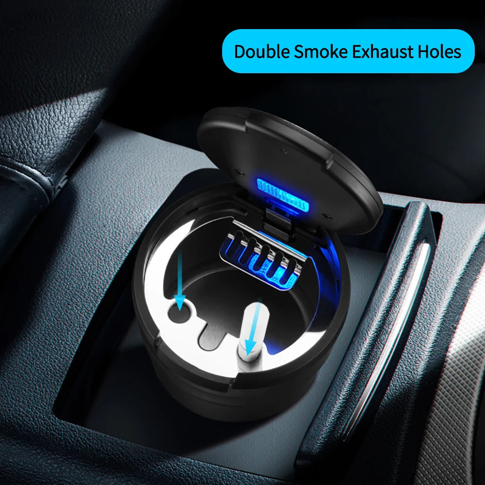 Universal Car Ashtray With LED Light Auto Car Smell Proof Fireproof Portable Auto Ashtray Flame Retardant Cigarette Holder Box