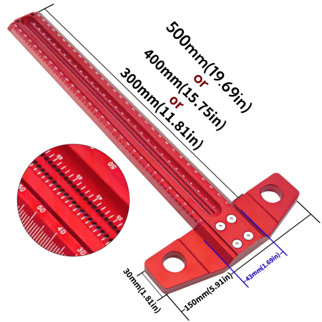 60-500MM Precision Marking T-Ruler Aluminum Alloy Woodworking Scribe Marking Gauge Deluxe Crossed-out Hole Scribing Ruler