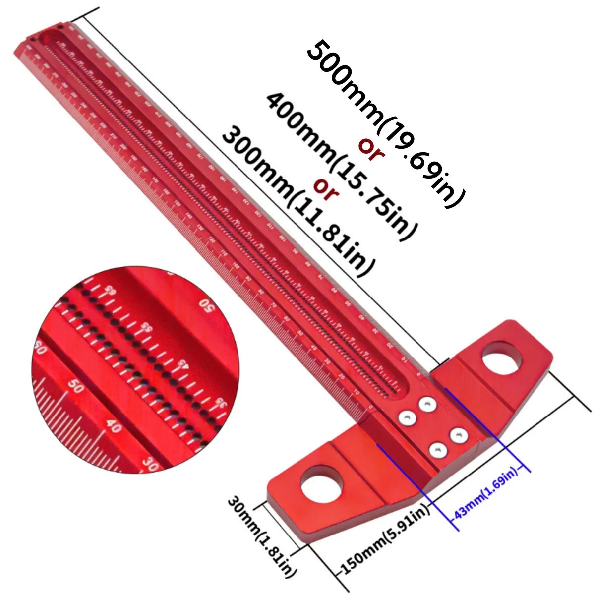 60-500MM Precision Marking T-Ruler Aluminum Alloy Woodworking Scribe Marking Gauge Deluxe Crossed-out Hole Scribing Ruler