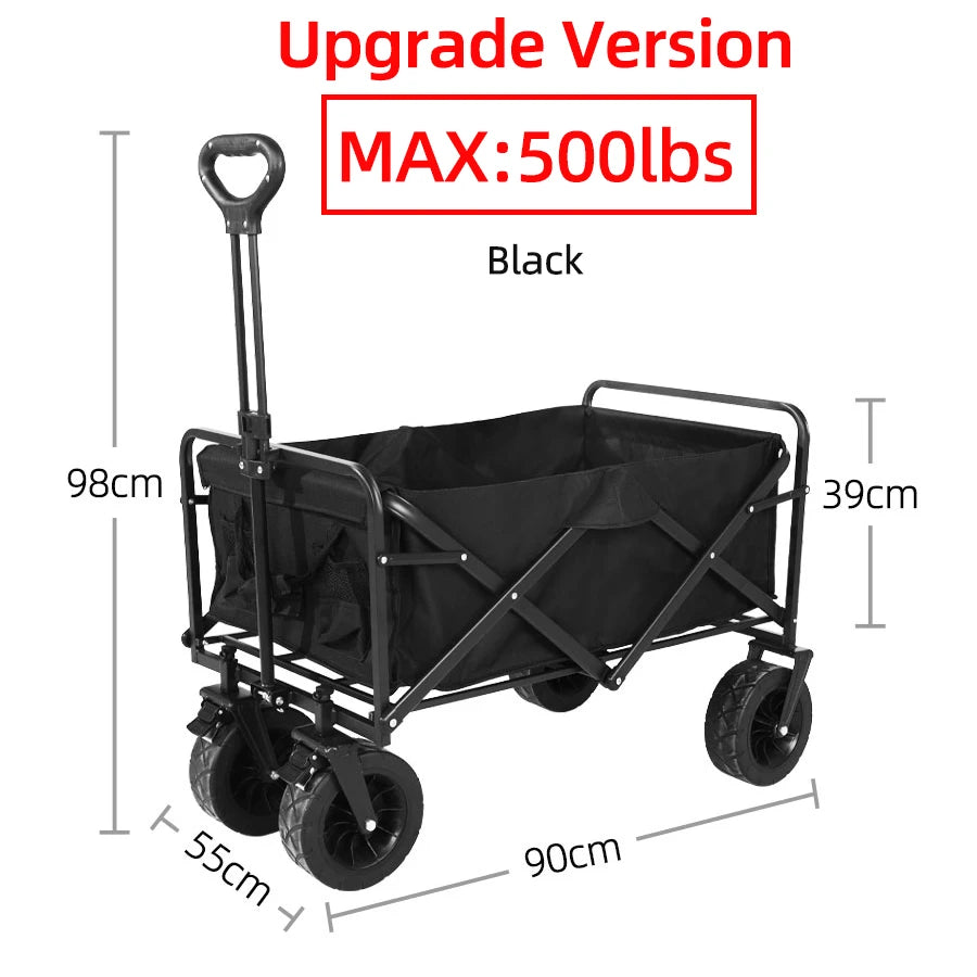 Heavy Duty Outdoor Folding Wagon Cart Large Capacity Collapsible Utility Trolley Portable for Garden Beach Camping
