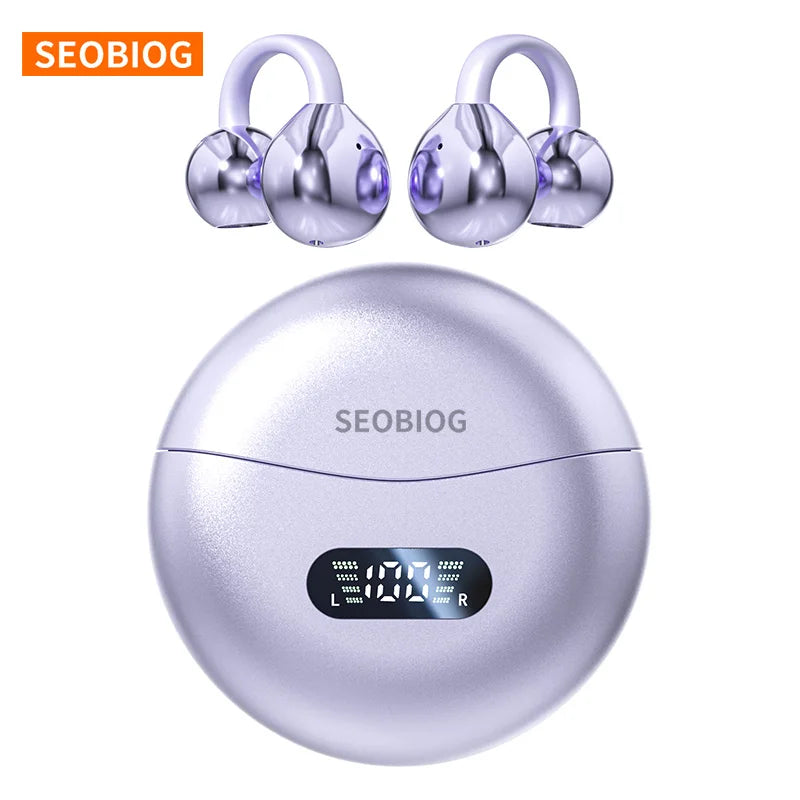 SEOBIOG Wireless Bluetooth Earbuds Bluetooth 5.4 Intelligent Noise Reduction Digital Power Display OWS Ear Clip Headphones