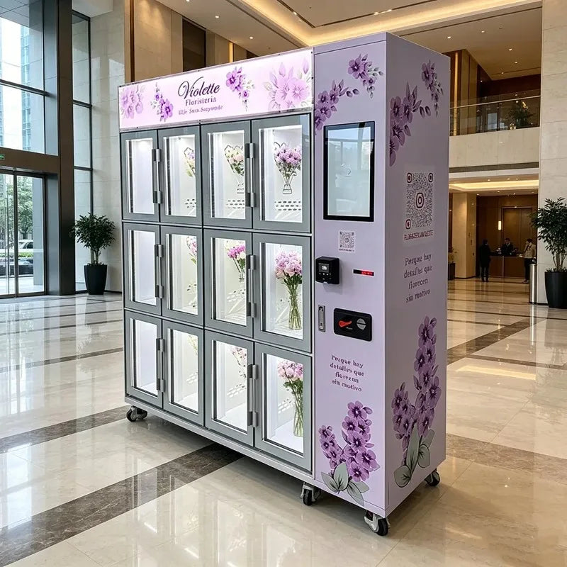 Outdoor Refrigerated Self Service Locker Kiosk Customized Smart Touch Screen Flower Vending Machine For Commercial Retail