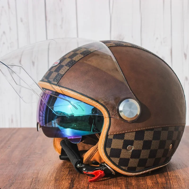 Brown Leather Original DOT ECE 3/4 Open Face Helmet MT Capacete Motorcycle Helmet JET Scooter Bike Half Helmets Cascos Para Moto
