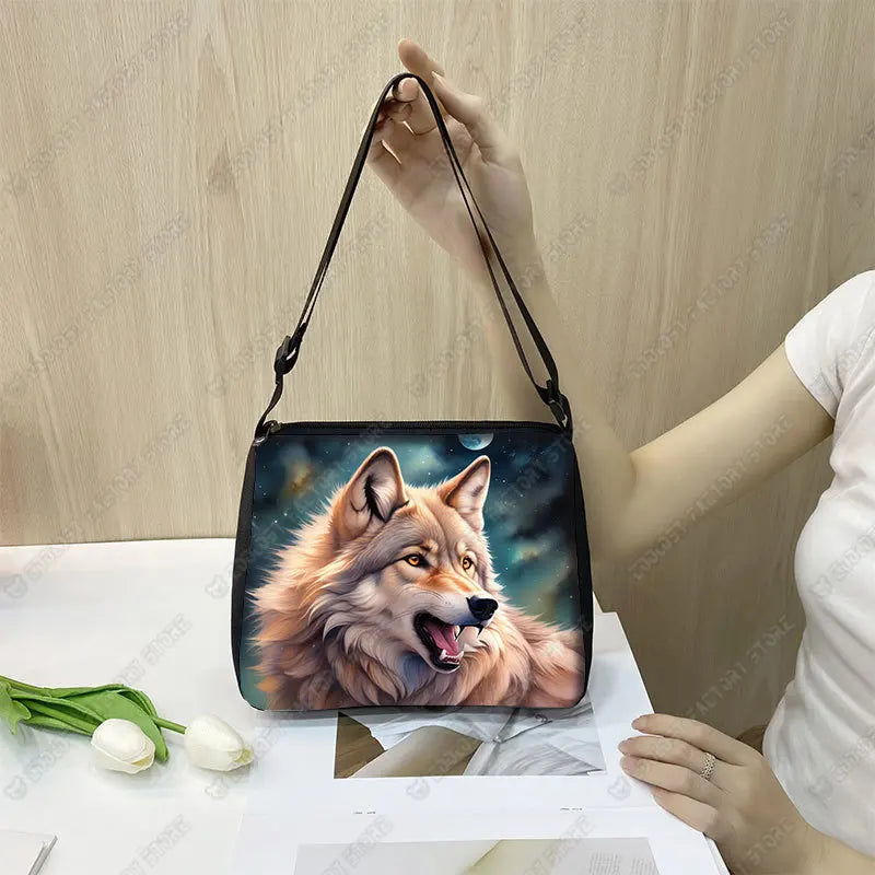 Howling Wolf Under The Moonlight Handbags Baby Wolf Messenger Bag Cool Howling Wolf Shoulder Bag Crossbody Bag Phone Holder