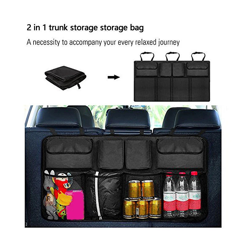 Car Trunk Organizer Universal Adjustable Backseat Storage Bag Net High Capacity Hanging Organizers for Jeeps SUVs Vans